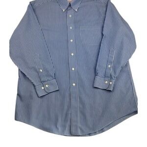 Brooks Brothers Dress Shirt Mens 17-2/3 Blue w/White Stripes No Iron
